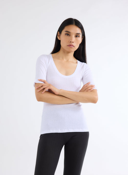 T-shirt Blanc Col U Manches Courtes en Coton organique et Modal - MAJESTIC FILATURES