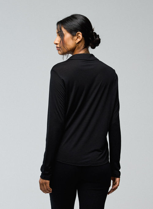 Black Shirt Long Sleeve Shirt in Lyocel / Virgin Wool - MAJESTIC FILATURES