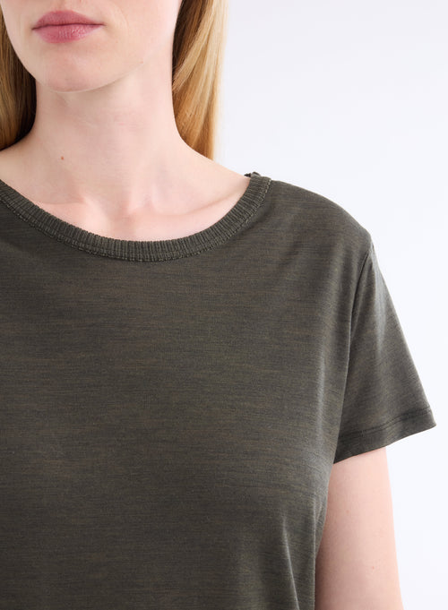 Green Round Neck Short Sleeve T-shirt in Lyocell and Wool - MAJESTIC FILATURES