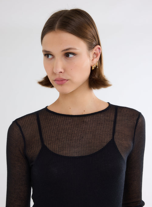 Black Round Neck Long Sleeve T-shirt in Micro Modal and Cashmere - MAJESTIC FILATURES