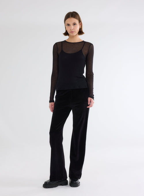 Black Round Neck Long Sleeve T-shirt in Micro Modal and Cashmere - MAJESTIC FILATURES