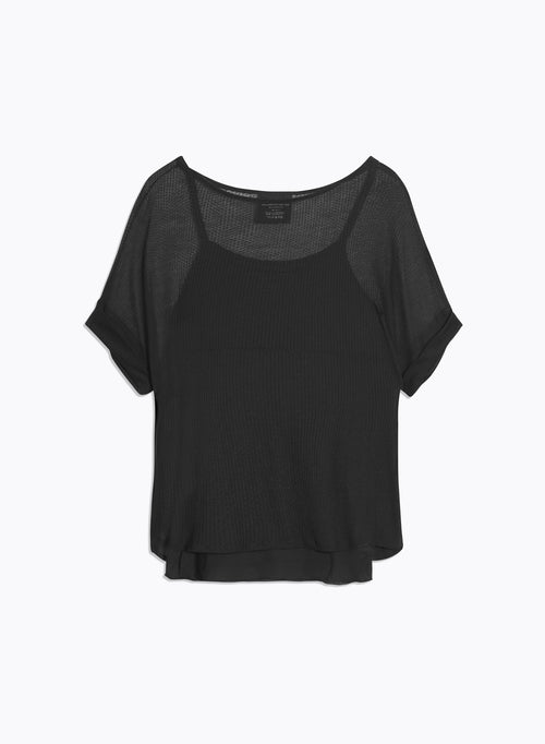 T-shirt Noir Col Rond Manches Courtes en Micro Modal / Cachemire - MAJESTIC FILATURES