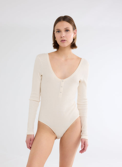 Body Blanc Col U Manches Longues en Coton organique - MAJESTIC FILATURES