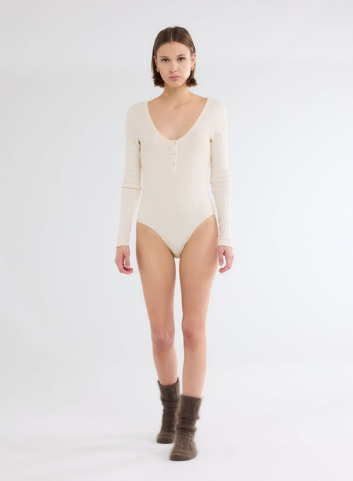 Body Blanc Col U Manches Longues en Coton organique - MAJESTIC FILATURES