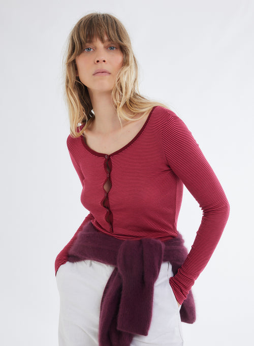 T-shirt Rouge Col U Manches Longues en Viscose - MAJESTIC FILATURES