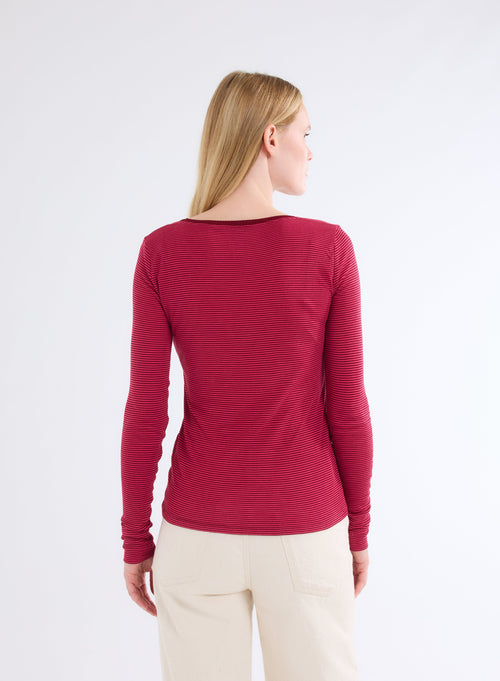 Red U-Neck Long Sleeve Viscose T-Shirt - MAJESTIC FILATURES