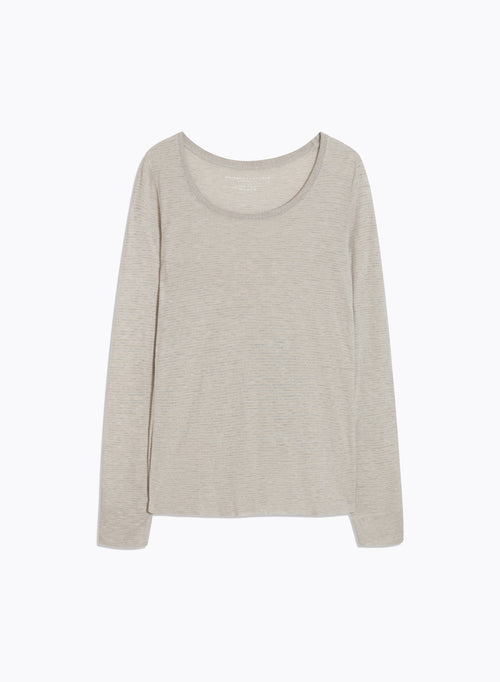 Grey / Beige U-Neck Long Sleeve Viscose T-Shirt - MAJESTIC FILATURES