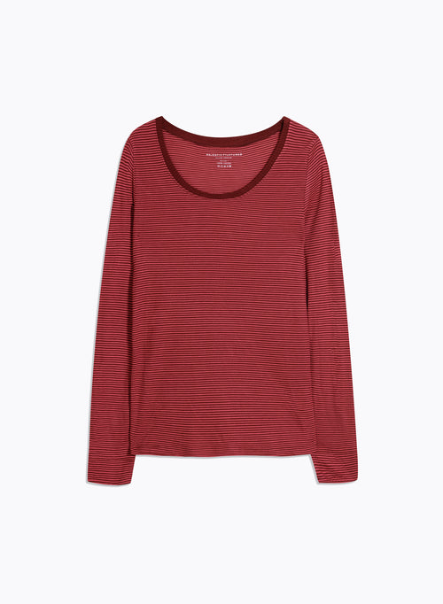 Red U-Neck Long Sleeve Viscose T-Shirt - MAJESTIC FILATURES