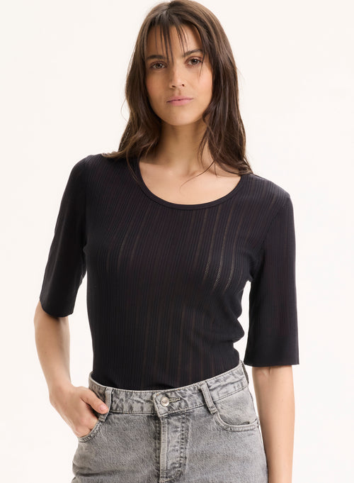 Camiseta azul marino Lyocell / Tencel manga corta cuello redondo - MAJESTIC FILATURES