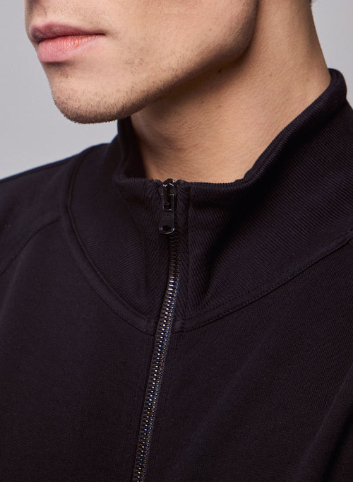 Schwarze Strickjacke mit hohem Kragen und langen Ärmeln aus Bio-Baumwolle - MAJESTIC FILATURES