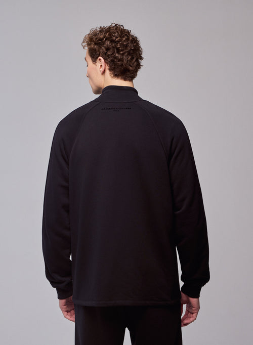 Schwarze Strickjacke mit hohem Kragen und langen Ärmeln aus Bio-Baumwolle - MAJESTIC FILATURES