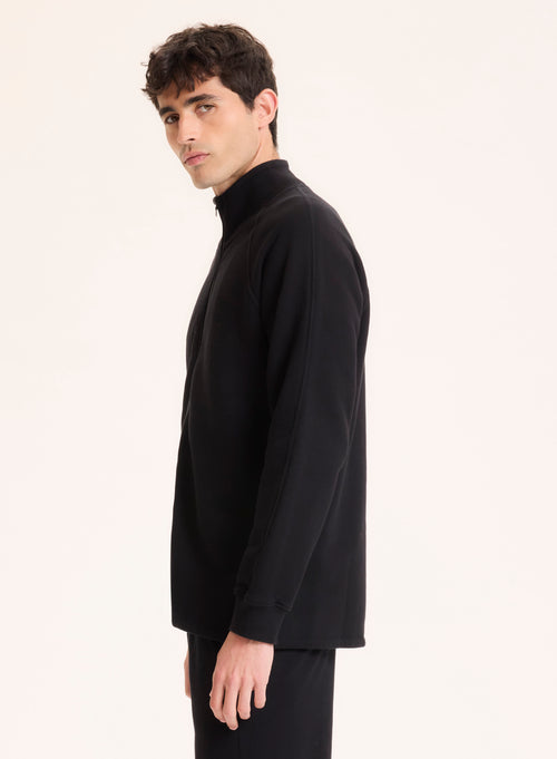 Gilet Noir Col Montant Manches Longues en Coton organique - MAJESTIC FILATURES