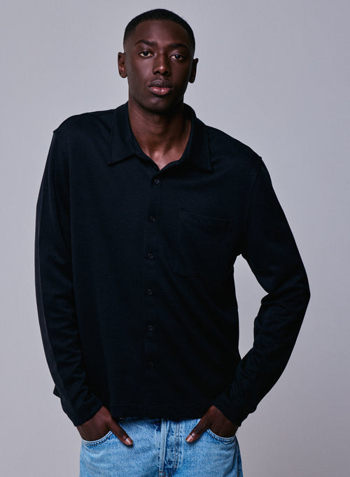 Chemise Noir Chemise Manches Longues en Lyocel, Tencel / Coton organique - MAJESTIC FILATURES