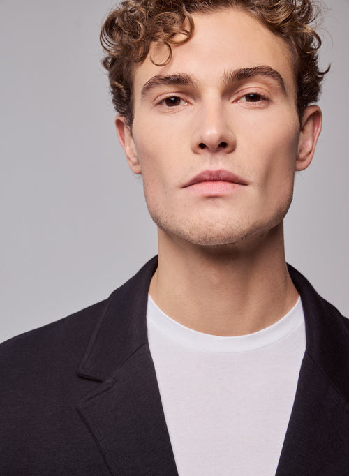 Black V-neck Jacket Long Sleeve in Lyocell / Tencel / Organic Cotton - MAJESTIC FILATURES