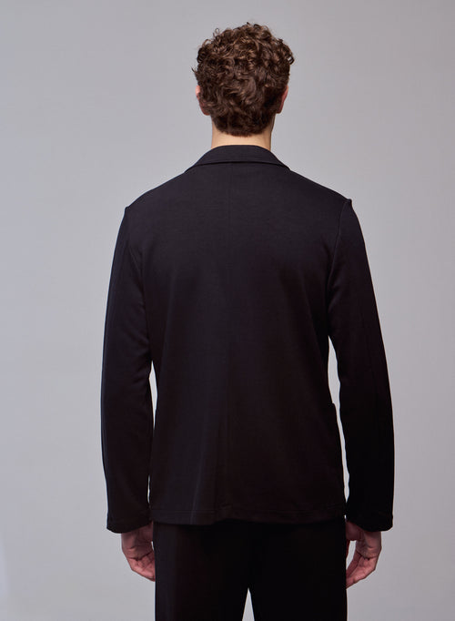 Black V-neck Jacket Long Sleeve in Lyocell / Tencel / Organic Cotton - MAJESTIC FILATURES