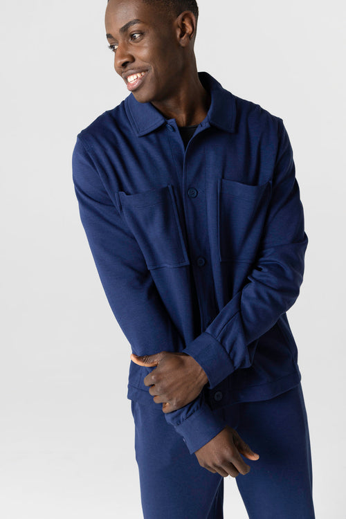 Veste Bleue Col Veste Manches Longues en Lyocel, Tencel / Coton Organique - MAJESTIC FILATURES