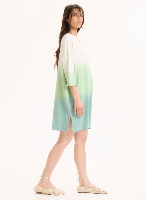 Tunique Vert clair Col Tunisien Manches Trois quarts en Coton organique / Lin - MAJESTIC FILATURES