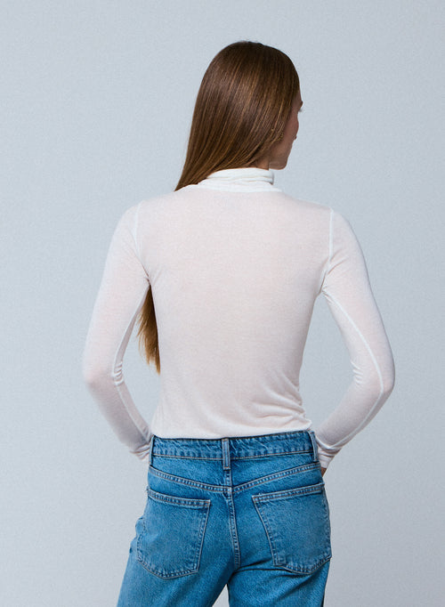 Camiseta blanca de cuello alto de manga larga en viscosa / cachemira - MAJESTIC FILATURES
