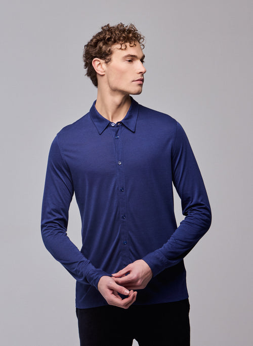 Navy Shirt Langarmshirt aus Bio-Baumwolle / Polyester - MAJESTIC FILATURES