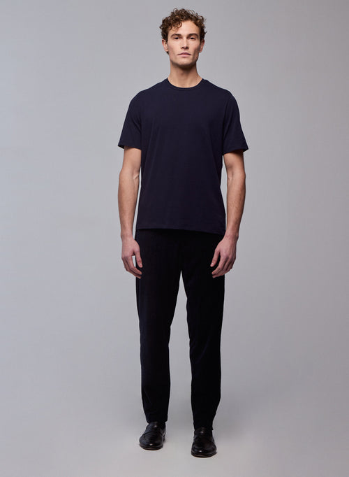 Navy pants in organic cotton / polyester - MAJESTIC FILATURES