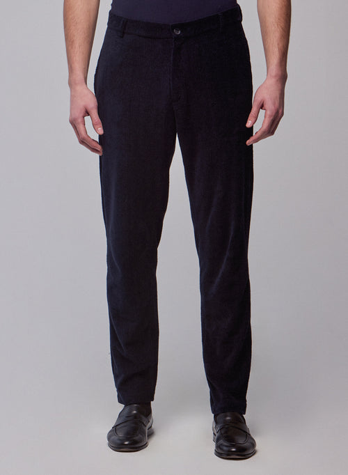 Navy pants in organic cotton / polyester - MAJESTIC FILATURES
