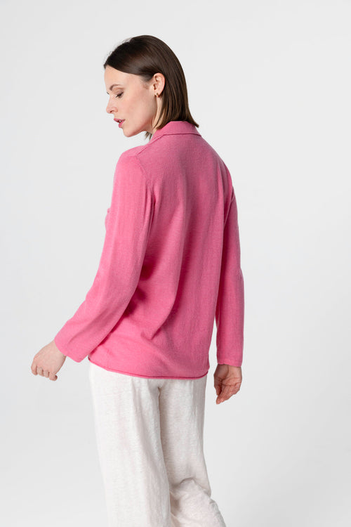 Polo Rose Manches Trois quarts en Cachemire - MAJESTIC FILATURES