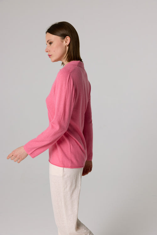 Polo Rose Manches Trois quarts en Cachemire - MAJESTIC FILATURES