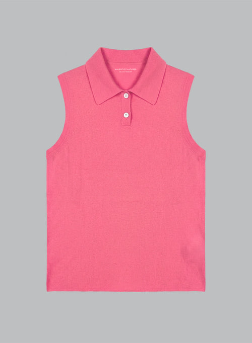 Polo rosa sin mangas de cachemira - MAJESTIC FILATURES