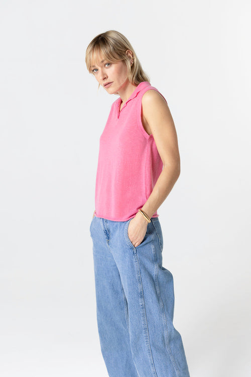 Ärmelloses Kaschmir-Polohemd in Rosa - MAJESTIC FILATURES