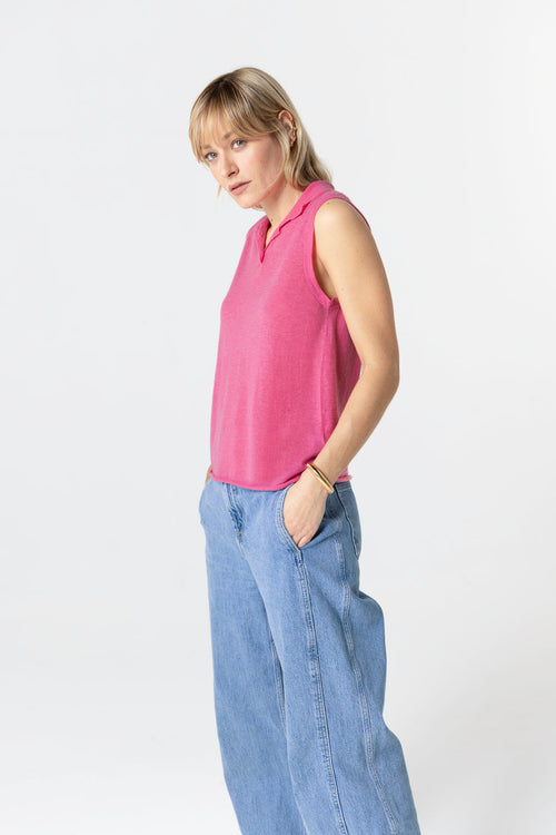 Polo Rose Sans Manches en Cachemire - MAJESTIC FILATURES