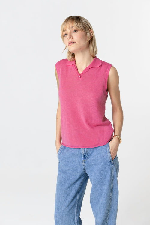 Polo rosa sin mangas de cachemira - MAJESTIC FILATURES