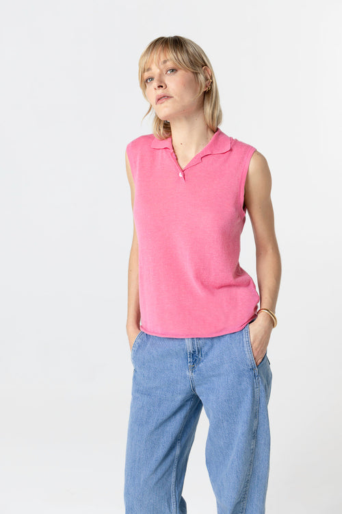 Ärmelloses Kaschmir-Polohemd in Rosa - MAJESTIC FILATURES