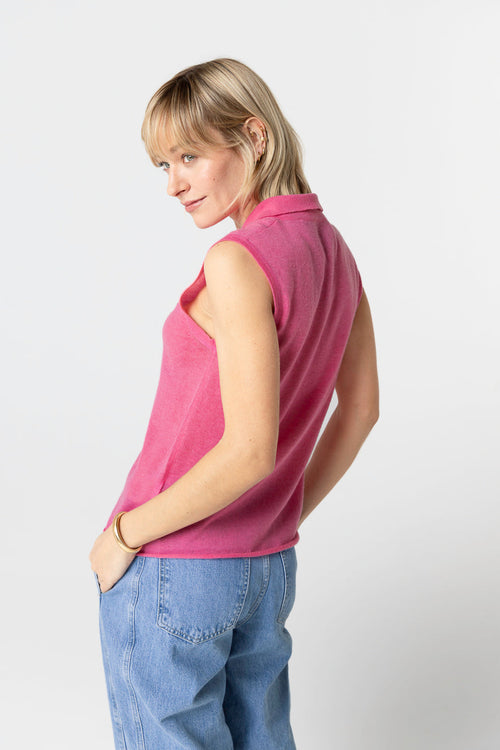 Polo rosa sin mangas de cachemira - MAJESTIC FILATURES