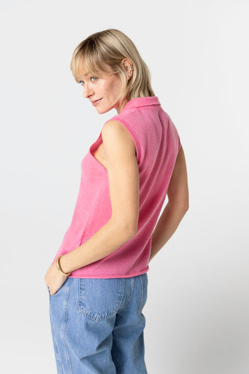 Ärmelloses Kaschmir-Polohemd in Rosa - MAJESTIC FILATURES