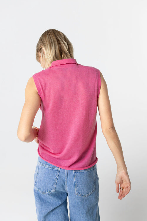 Polo rosa sin mangas de cachemira - MAJESTIC FILATURES