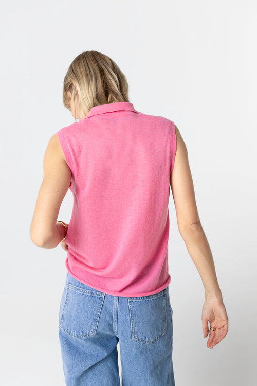 Ärmelloses Kaschmir-Polohemd in Rosa - MAJESTIC FILATURES
