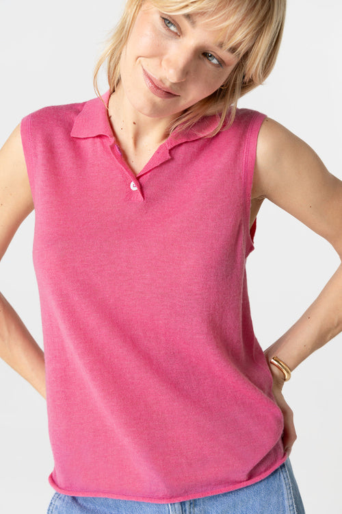 Polo rosa sin mangas de cachemira - MAJESTIC FILATURES
