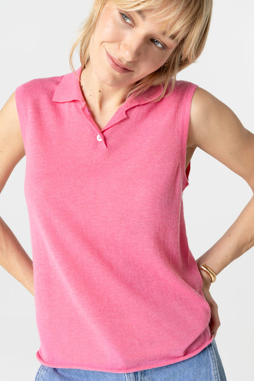 Ärmelloses Kaschmir-Polohemd in Rosa - MAJESTIC FILATURES