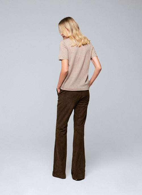 Camiseta de cachemir de manga corta con cuello redondo beige - MAJESTIC FILATURES
