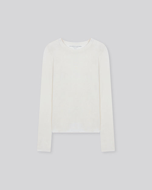 Camiseta de cachemir de manga larga con cuello redondo blanco - MAJESTIC FILATURES