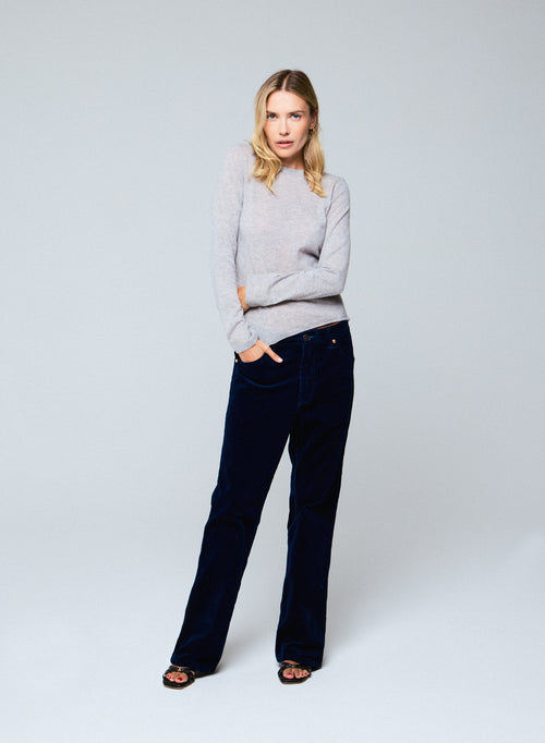 T-shirt Gris Col Rond Manches Longues en Cachemire - MAJESTIC FILATURES