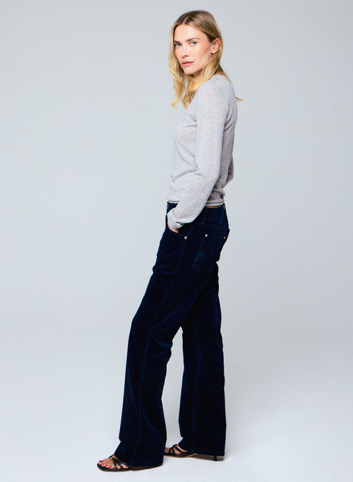 Grey Round Neck Long Sleeve Cashmere T-Shirt - MAJESTIC FILATURES