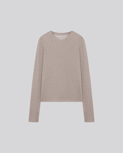 Beige Round Neck Long Sleeves T-Shirt in Cashmere - MAJESTIC FILATURES