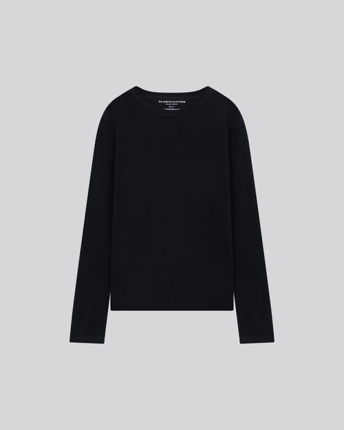 Camiseta de cachemir de manga larga con cuello redondo negro - MAJESTIC FILATURES