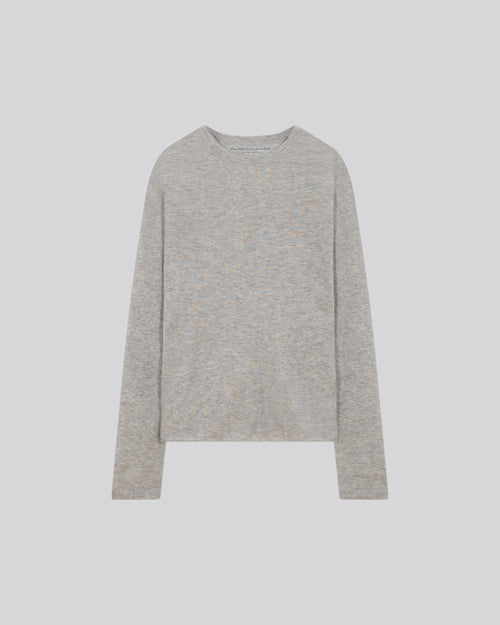 T-shirt Gris Col Rond Manches Longues en Cachemire - MAJESTIC FILATURES