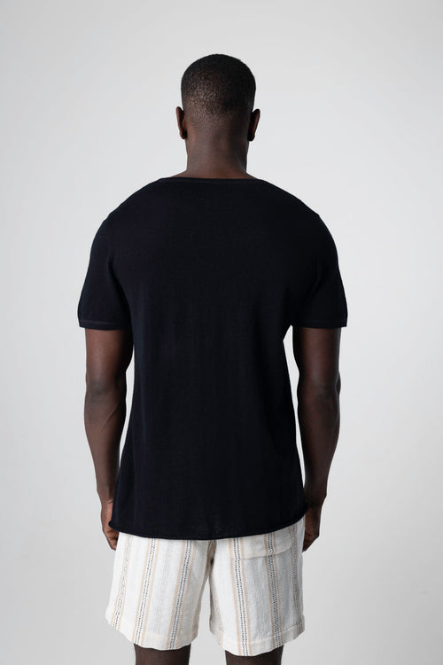 Black Round Neck Short Sleeve Cashmere T-Shirt - MAJESTIC FILATURES