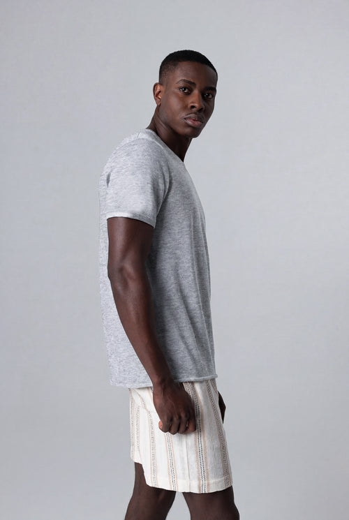 Grey Round Neck Short Sleeves T-Shirt in Cashmere  - MAJESTIC FILATURES