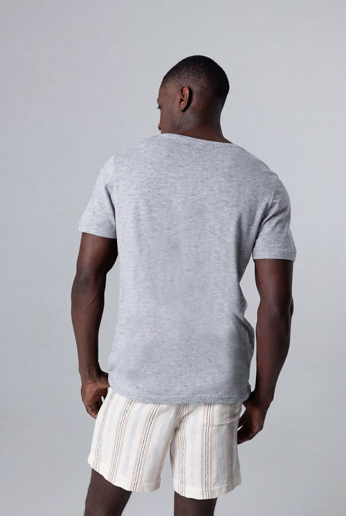 Grey Round Neck Short Sleeves T-Shirt in Cashmere  - MAJESTIC FILATURES