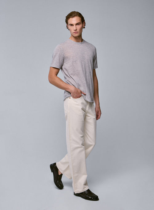 Grey Round Neck Short Sleeve Cashmere T-Shirt - MAJESTIC FILATURES