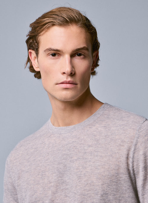 Grey Round Neck Short Sleeve Cashmere T-Shirt - MAJESTIC FILATURES